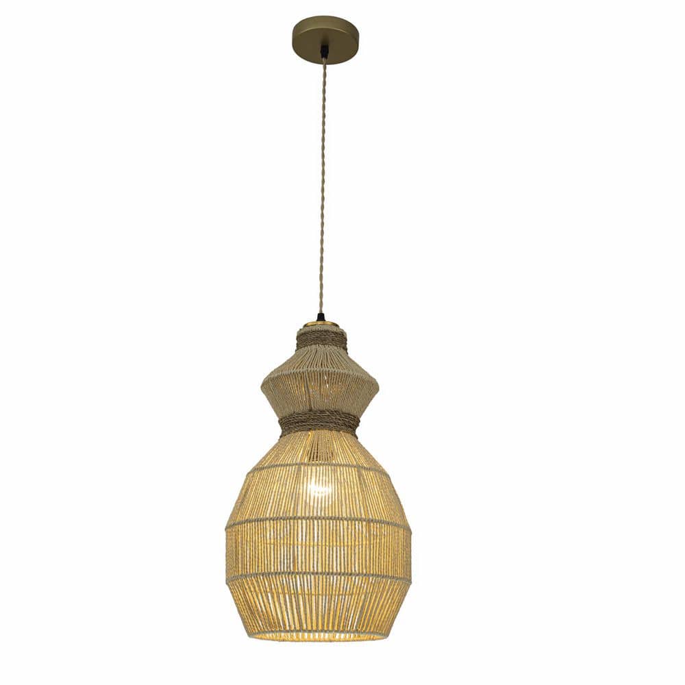 Opaline 1-Light Gold Pendant Light Coastal Boho Stacked Geometric Ceiling Light for Bedroom Entryway with Rattan Shade price history on PriceWatchPro