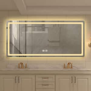 60 in. W x 36 in. H Rectangular Frameless Anti-Fog Wall Mounted LED Bathroom Vanity Mirror in Silver