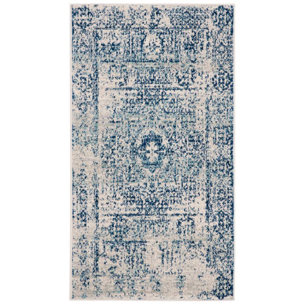 Ivory and Blue Rectangular Synthetic Easy Care Accent Rug