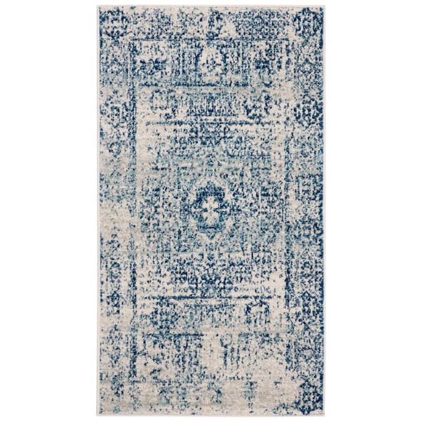 SAFAVIEH Evoke Ivory/Blue Doormat 2 ft. x 4 ft. Distressed Medallion Area Rug