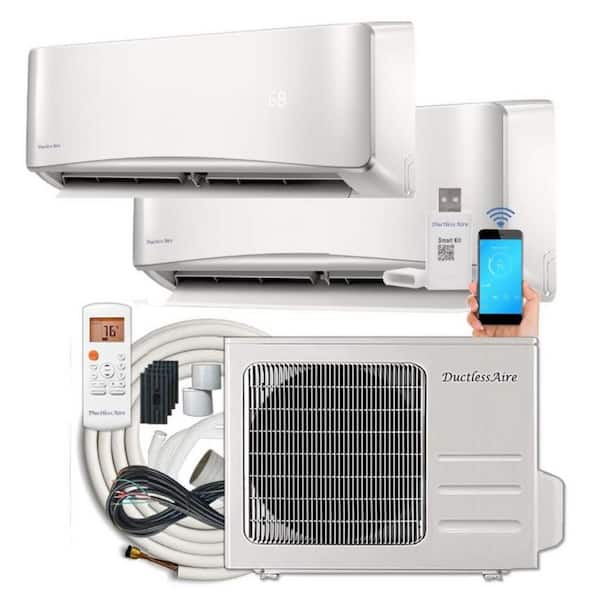 DuctlessAire 21 SEER 27, 000 BTU 2.25 Ton Dual-Zone Ductless Mini Split Air Conditioner with Heat Pump - 230-Volt/60Hz