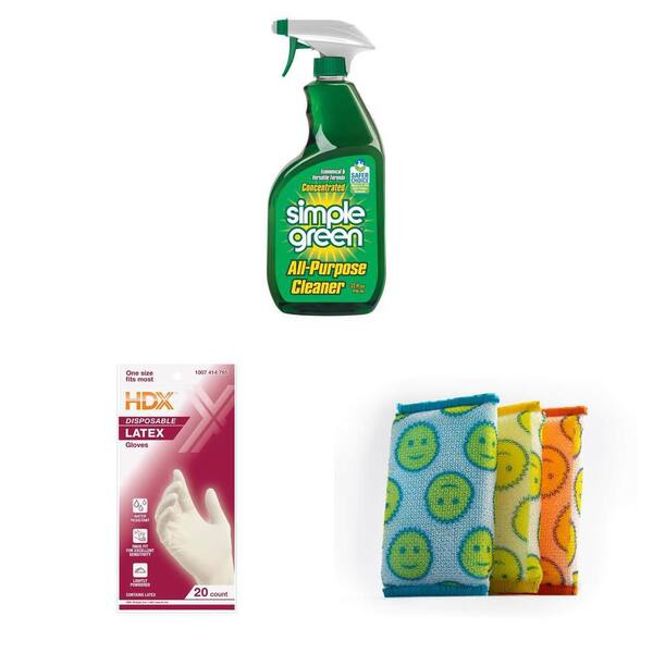 32 oz. Concentrated All-Purpose Cleaner, Latex Cleaning Gloves (20-Count), and Scour Daddy Pad (3-Count) Combo