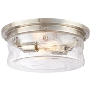 Silveroak 13 in. 2-Light Brushed Nickel Flush Mount with Clear Seedy Glass Shade