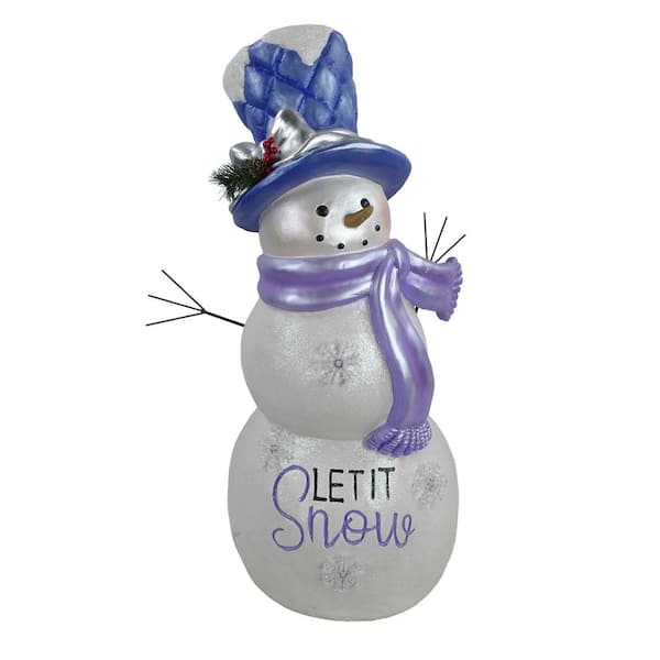 Alpine Corporation Lavender Winter "Let It Snow" Snowman Statue w/Fading LED -LG Christmas Decor