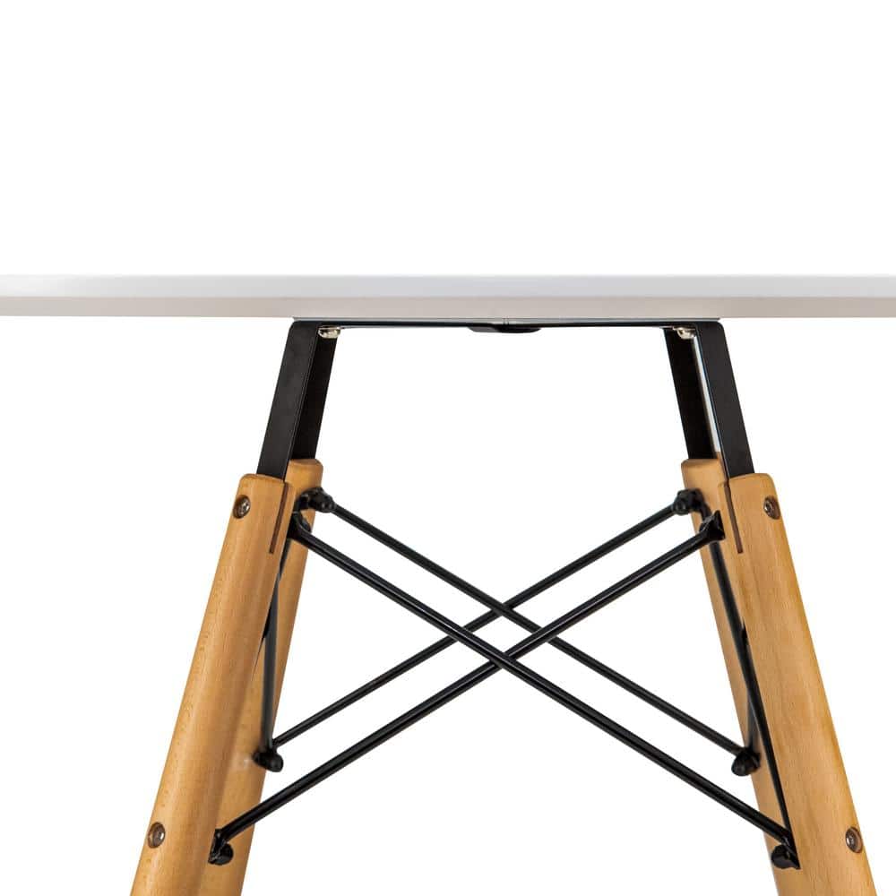 Dover Round White Wood Top Dining Table with Natural Wood Eiffel Base