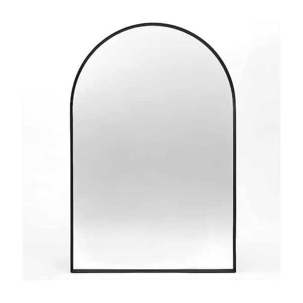 HBEZON 24 in. W x 36 in. H Arched Metal Framed Wall Bathroom Vanity Mirror in Black