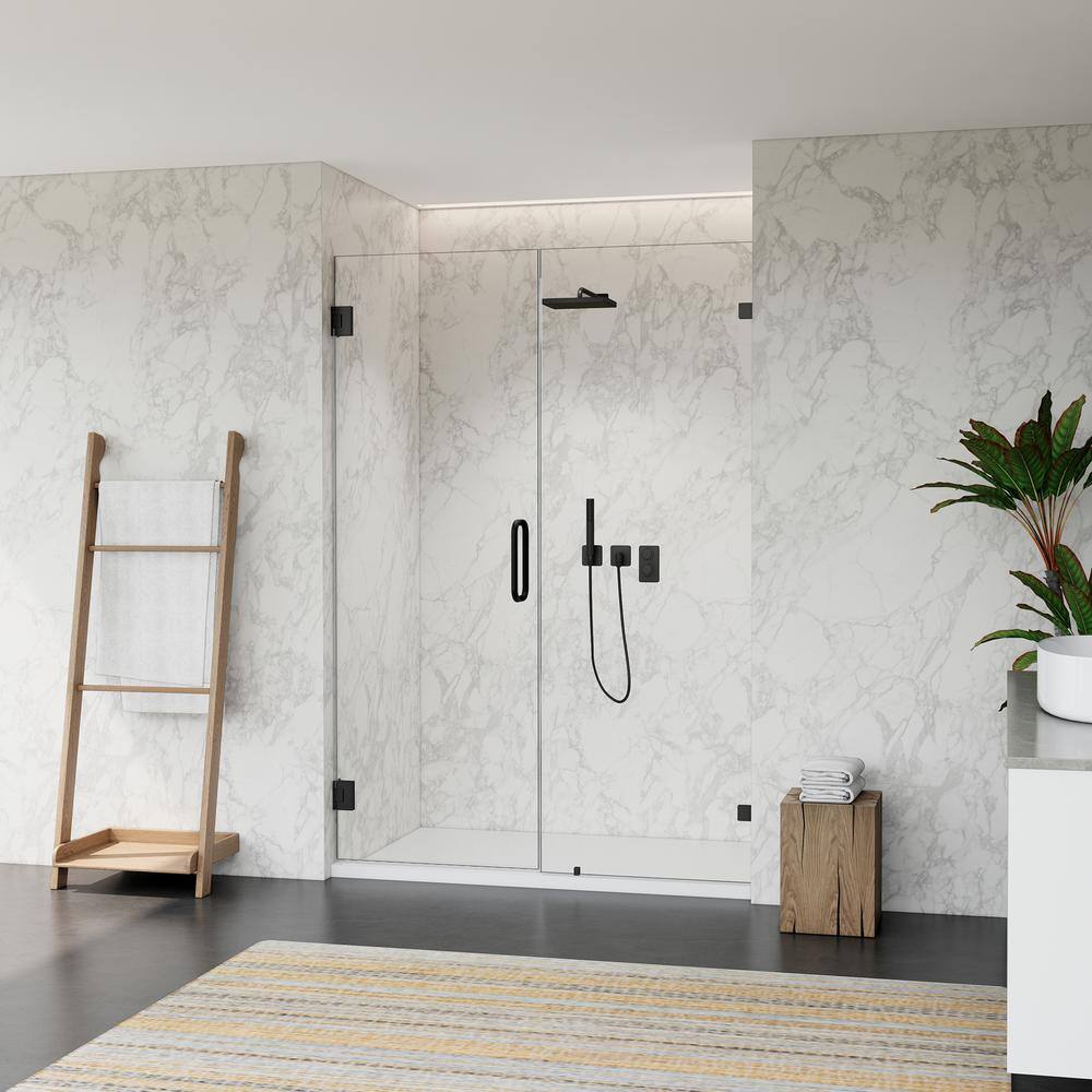 Matte Black Frameless Pivot Shower Door with Clear Glass