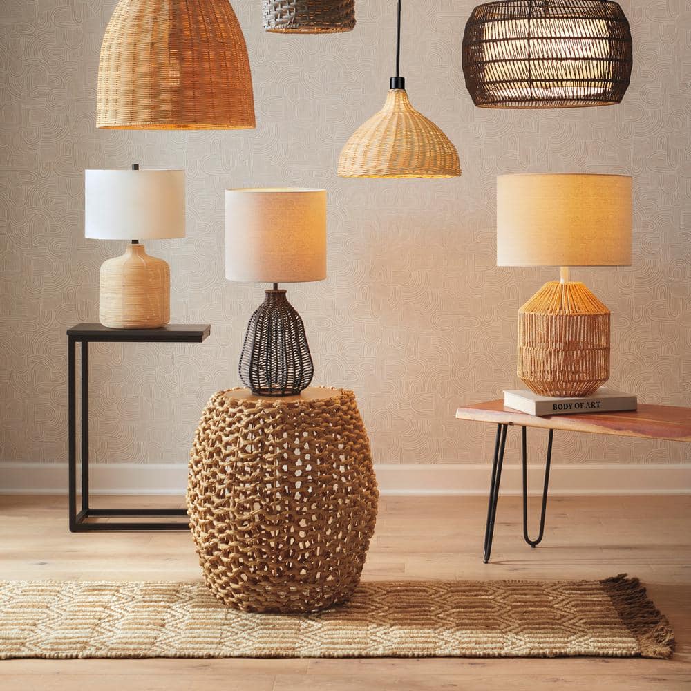 Joline 20" Off-White Rattan Table Lamp with Drum Shade