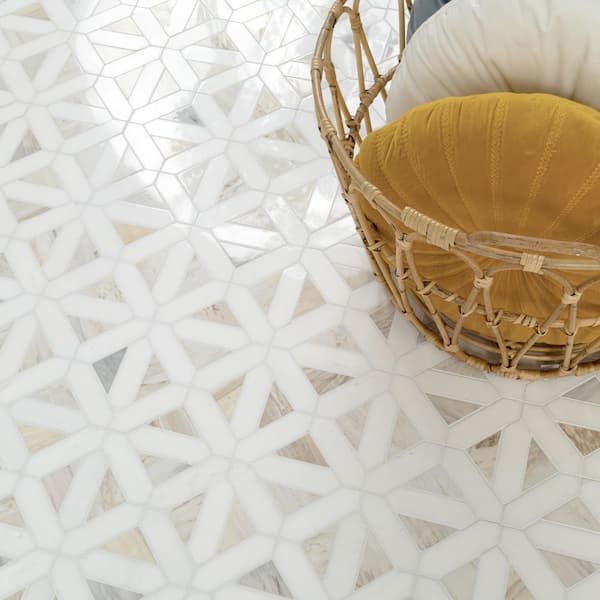 Angora Geometric Pattern 12x12x0.38 in. Polished Marble Mosaic Architectural Lattice Design Floor Tile(10 sq. ft./Case)
