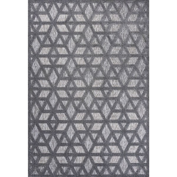 Dark Gray 3 ft. x 5 ft. Talaia Neutral Geometric Indoor/Outdoor Area Rug