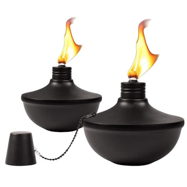 24 oz Metal Tabletop Citronella Torch Lights with Fiberglass Wicks 2-Pack for Garden Patio Yard Party