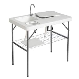 40 in. Portable Fish Camping Table with Sink Faucet and Tray