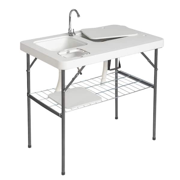 Winado 40 in. Portable Fish Camping Table with Sink Faucet and Tray