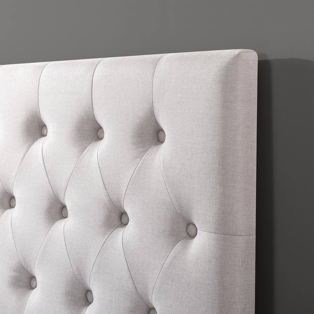 Light Grey Upholstered Tufted Queen Headboard with Adjustable Height