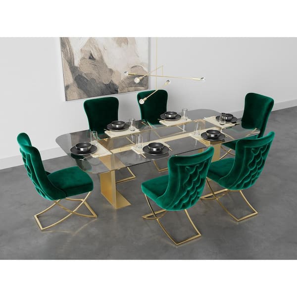 Ottomanson Majestic Green Gold Upholstered Dining Side Chair Set