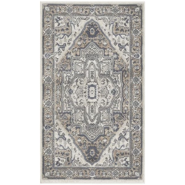 Concerto Ivory Taupe 2 ft. x 4 ft. Center medallion Traditional Area Rug