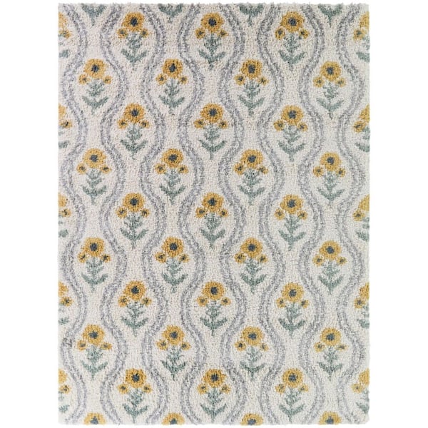 BALTA Dahlia Yellow 3 ft. 11 in. x 5 ft. 7 in. Kids Wavy Floral