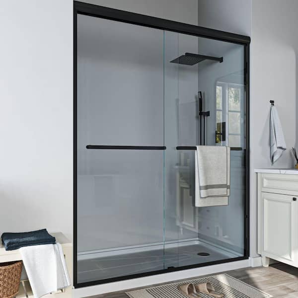 56 in. - 60 in. W x 72 in. H Sliding Framed Shower Door in Matte Black with Clear Glass