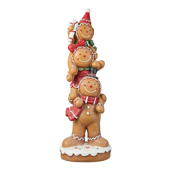Glitzhome 29.25 in. H Christmas MGO Stacked Gingerbread Man Porch Decor