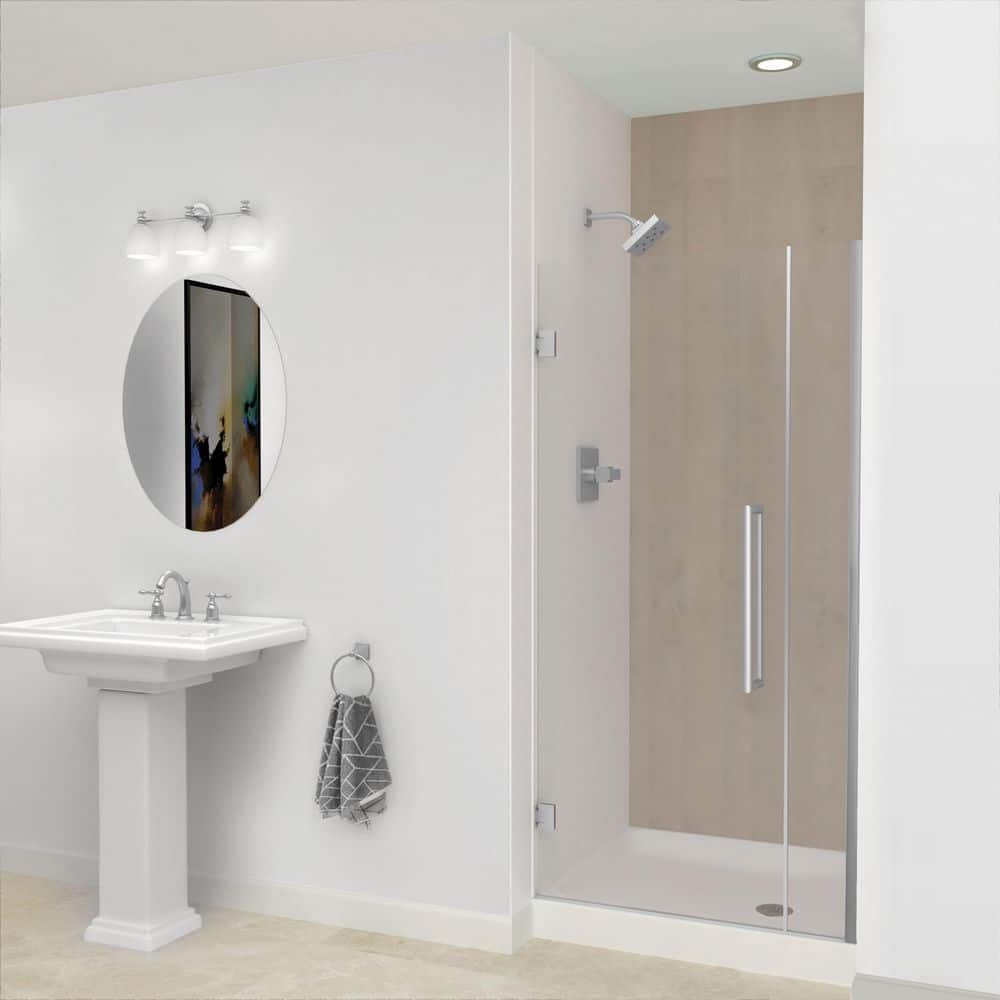 Elizabeth 34.5 in. W x 76 in. H Hinged Frameless Shower Door in Brushed Stainless with Clear Glass price history on PriceWatchPro