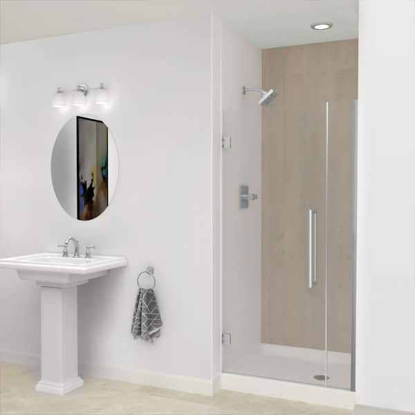 Transolid Elizabeth 36 in. W x 76 in. H Hinged Frameless Shower Door in Brushed Stainless with Clear Glass