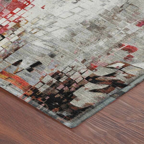 Mayfield Premium Machine Washable Abstract AMF2254 Silver 5 ft. x 7 ft. 6 in. Area Rug