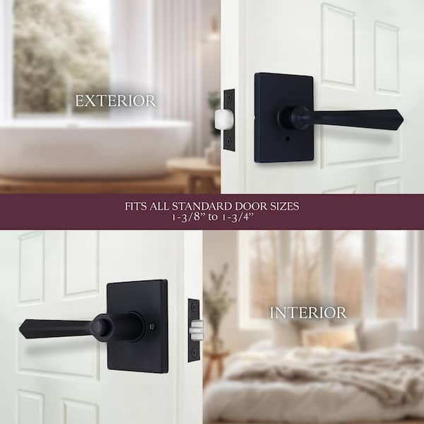 Wilshire Matte Black Bed/Bath Privacy Door Handle with Rectangle Rose 4-Pack