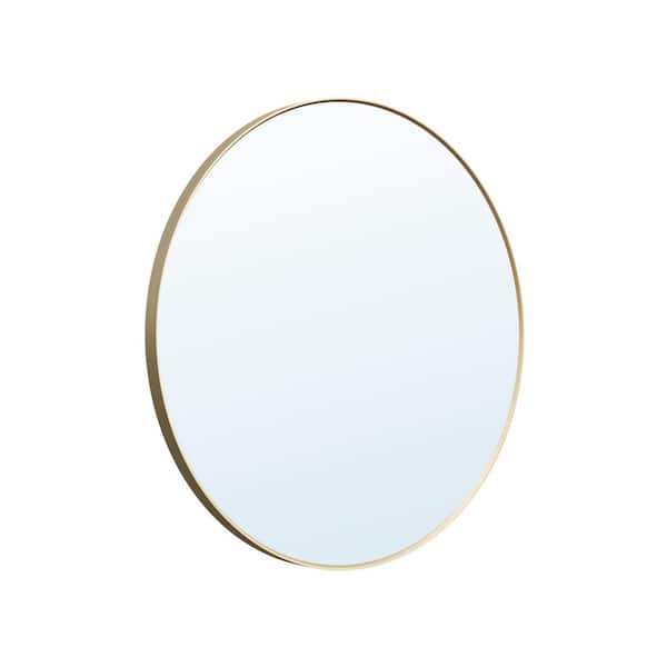 ANGELES HOME 36 in. W x 36 in. H Round Framed Wall Bathroom Vanity Mirror Decor Mirror in Brushed Gold