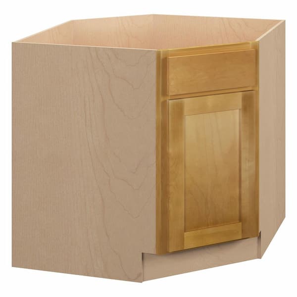 Kunal Kitchens Aberdeen Recessed 36 in. W x 34.5 in. H x 24 in. D in Caramel Plywood Un-Assembled Sink Base Corner Diagonal