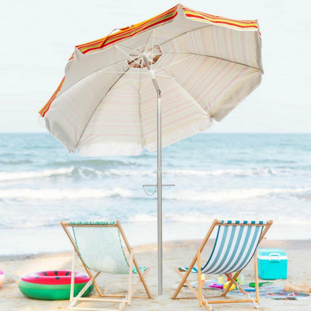 6.5 Feet Orange Striped Beach Umbrella with Fiberglass Ribs