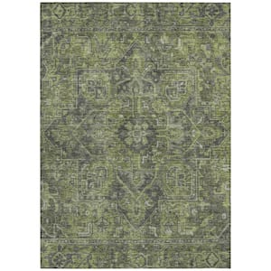 Moss Green and Gray 9 ft. x 12 ft. Woven Oriental Rectangle Indoor/Outdoor Area Rug