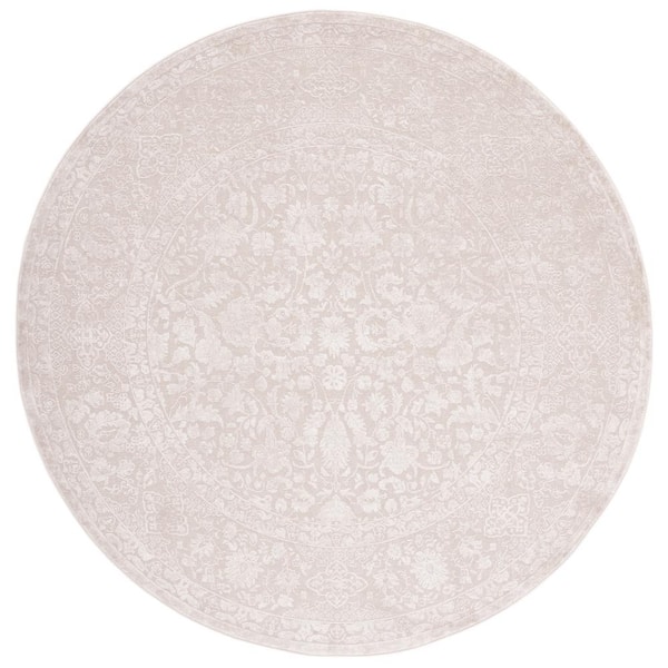 SAFAVIEH Reflection Cream/Ivory Doormat 3 ft. x 3 ft. Floral Distressed Round Area Rug