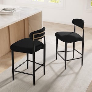 26 in. Black Boucle Counter Height Bar Stool (Set of 2) Dining Room Armless Chair Barstools for Kitchen Island