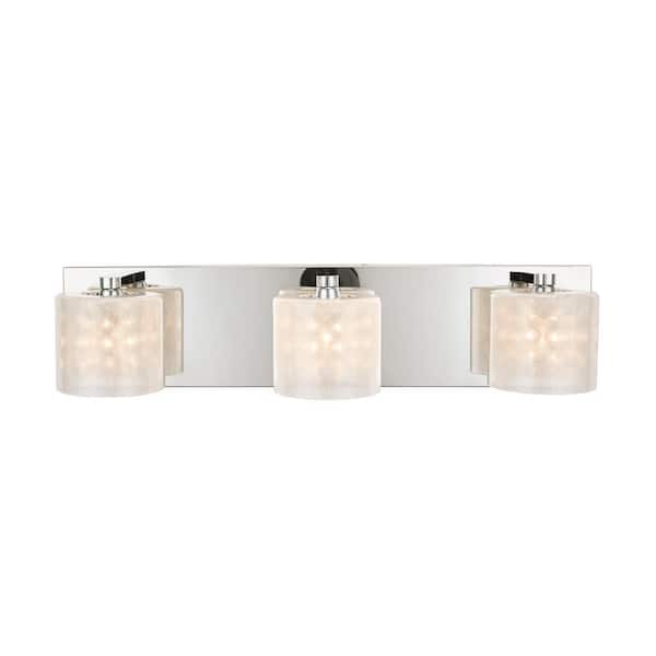 Home Decorators Collection Pommercy Place Collection 3-Light Chrome Vanity Light With Sand Blasted Glass Shades and Glass Decorative Beads