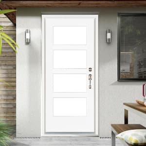 36 in. x 80 in. Smooth White Left-Hand Inswing Full-Lite 4-Lite SDL Low-E Finished Fiberglass Prehung Front Door