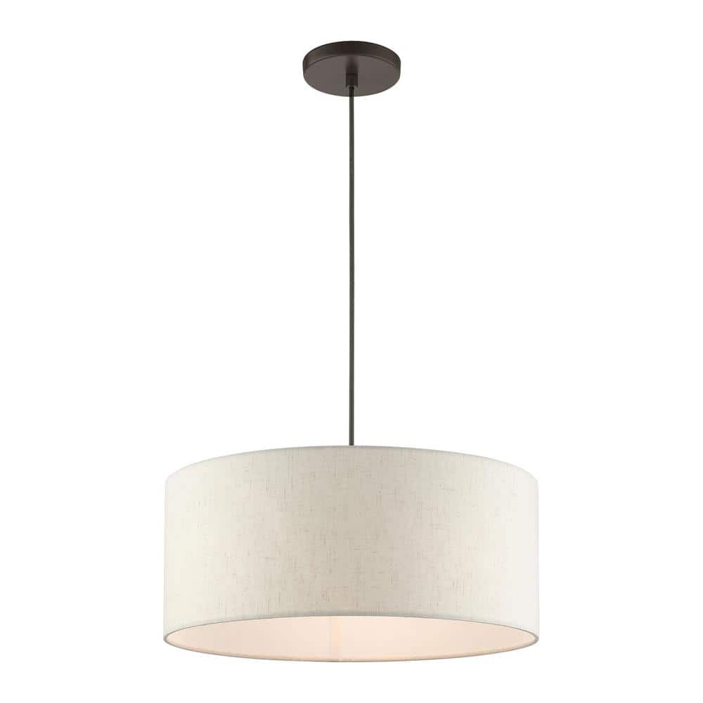 Meadow 3-Light English Bronze Drum Pendant with Oatmeal Shade
