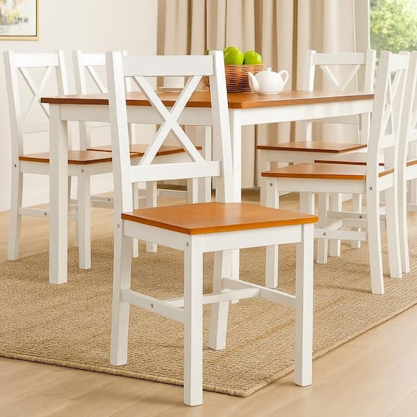 Lipa White Wood with X Shape Back Dining Side Chair Set of 6