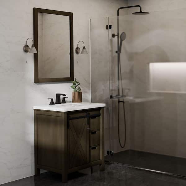 Marsyas 30 in W x 22 in D Rustic Brown Bath Vanity, White Quartz Countertop and Faucet Set