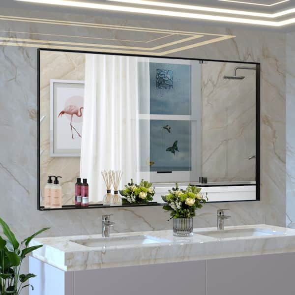 Unbranded 60 in. W x 36 in. H Oversized Rectangle Bathroom Vanity Mirror Aluminum Frame Decorative Large Wall Mirrors in Black
