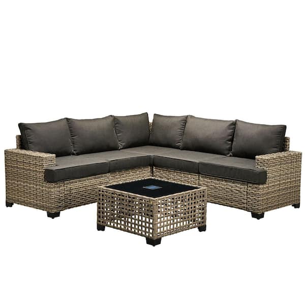 XIZZI Ulrica 6-Piece Wicker Outdoor Sectional Set with Black