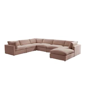 Yaritza 108 in. Pink Upholstered Linen 7-Seat Sofa