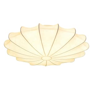 Kateo 23 5/8" W 3-Light White Oval Umbrella Shell Semi-Flush Mount with Cream Faux Silk Shade for Living Room