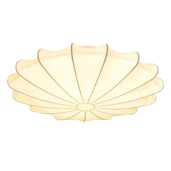 HUOKU Kateo 23 5/8" W 3-Light White Oval Umbrella Shell Semi-Flush Mount with Cream Faux Silk Shade for Living Room