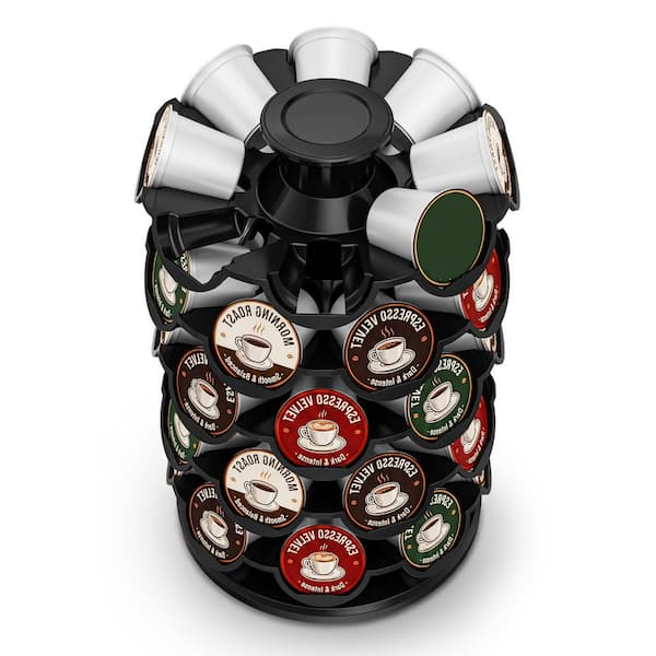 360° Rotating 40-Pod Black Countertop Mount Rotating Coffee Pod Carousel Organizer for Home Kitchen Coffee Station