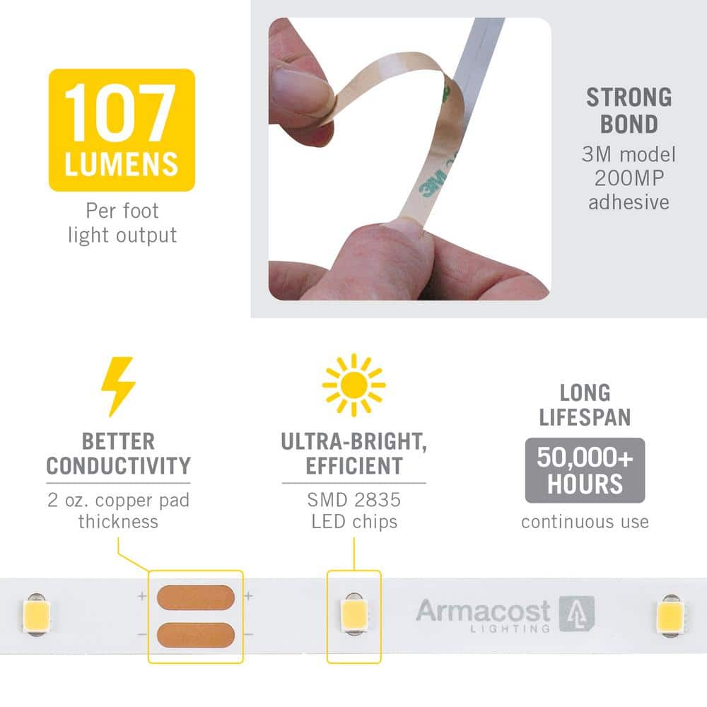 RibbonFlex Home 12V Warm White LED Tape Light, 16 Feet