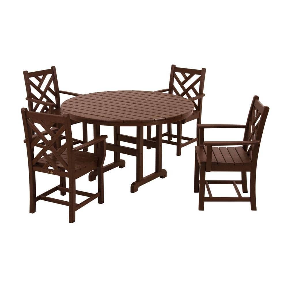 POLYWOOD Chippendale Mahogany 5-Piece Plastic Outdoor Patio Dining Set -  PWS122-1-MA