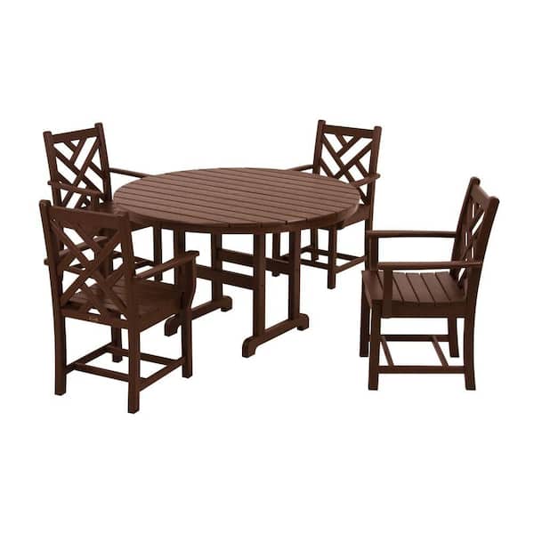 Polywood Chippendale Mahogany 5 Piece, Plastic Outdoor Patio Dining Sets