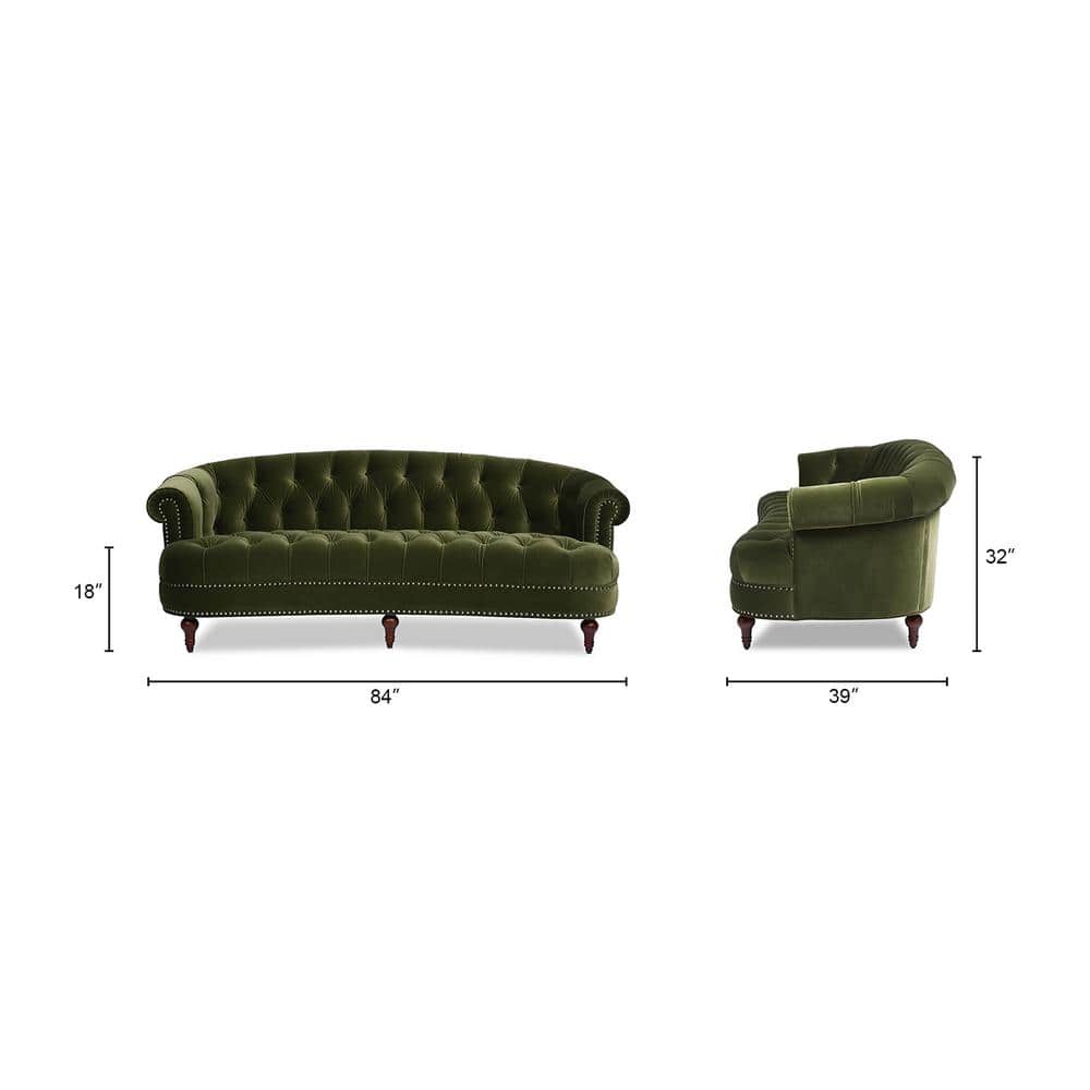 Olive Green Velvet Chesterfield Sofa with Nailhead Trim