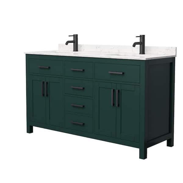 Wyndham Collection Beckett 60 in. W x 22 in. D x 35 in. H Double Sink Bathroom Vanity in Green with Carrara Cultured Marble Top