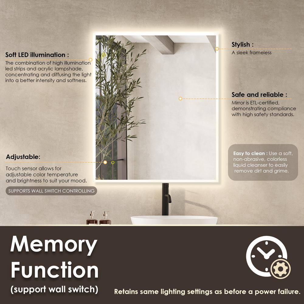 36" x 30" Frameless LED Vanity Mirror with Anti-Fog Technology